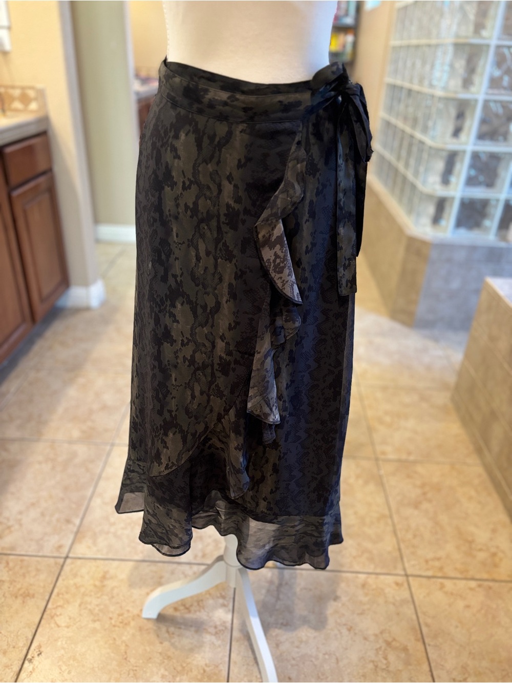 AllSaints Snake Print Ruffle Wrap Midi Skirt - Picture 3 of 4